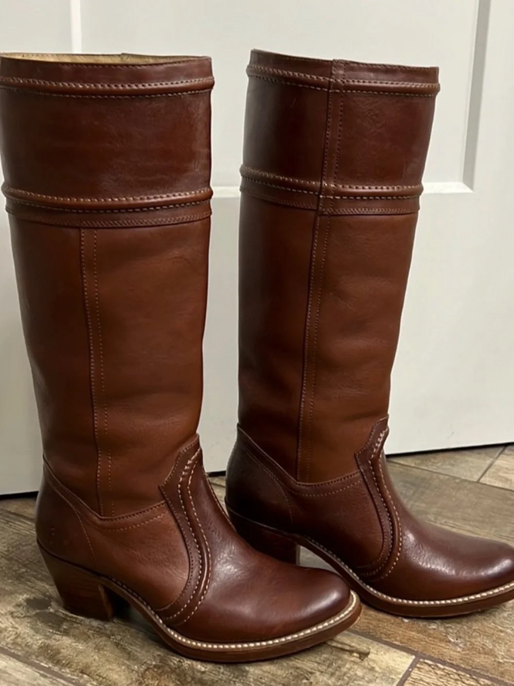 Frye Rich Chestnut Leather Knee Boots - Picture 1 of 2